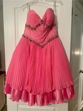 Strapless Pink Beaded & Pleated Prom Dress